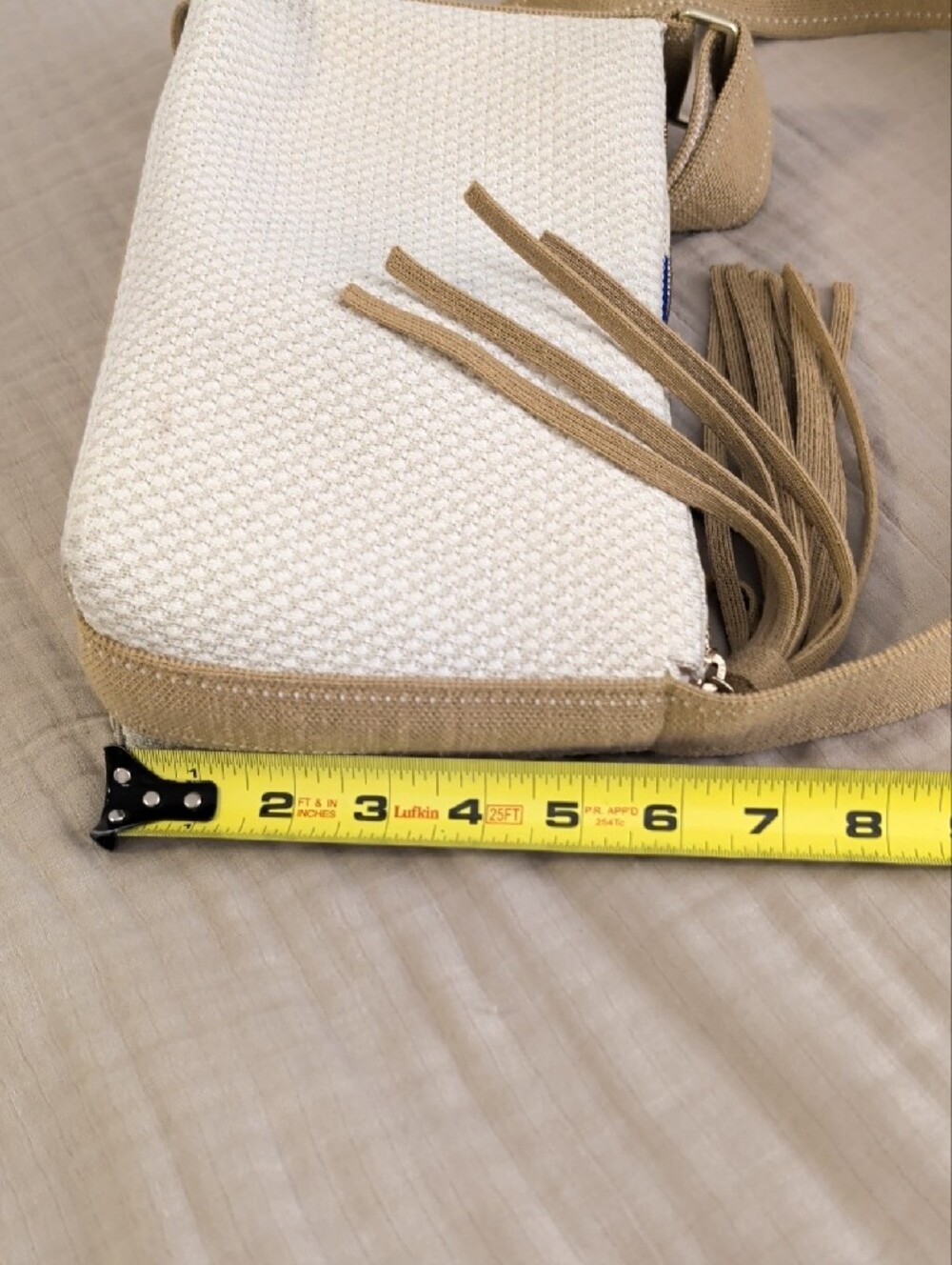 Rothy's The Casual Cream Woven Crossbody Bag with Tan Strap - Picture 7 of 8